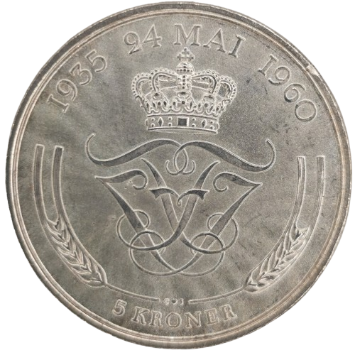 5 Kroner 1960 Dánsko, Strieborná svadba