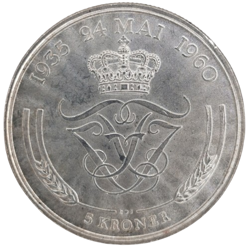 5 Kroner 1960 Dánsko, Strieborná svadba