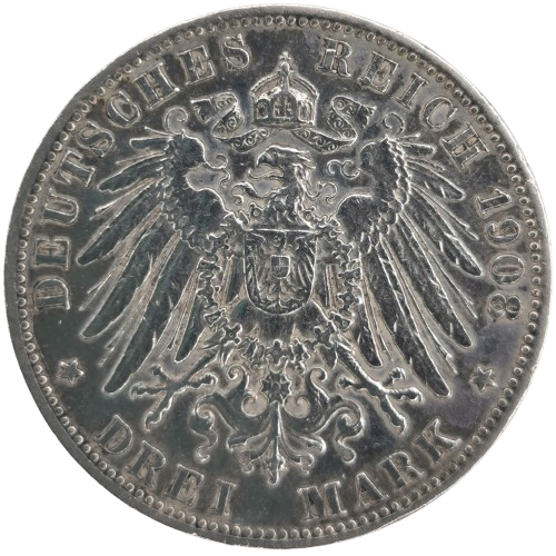 3 Mark 1908 A Nemecko - Prusko, Wilhelm II. (ťuknutá hrana)