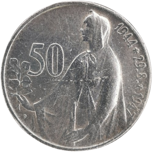 50 Koruna 1947 Československo, 3. výročie SNP (škrabance)