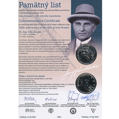 Pamätný list 2026, Ivan Krasko (originál 2 podpisy)