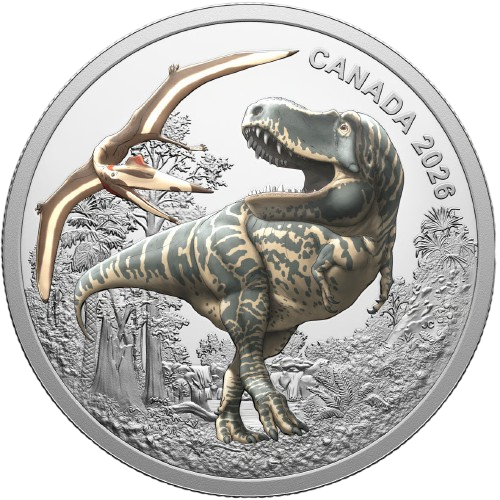20 Dollars 2026 Kanada PROOF farbená 1 Oz Ag, Tyranosaurus Rex
