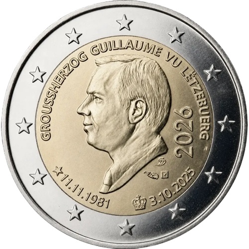 2 euro 2026 Luxembursko cc.UNC, nástup Guillaumea na trón