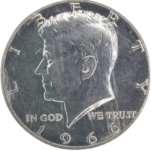 Half Dollar 1966 P USA, John F. Kennedy (škrabance)