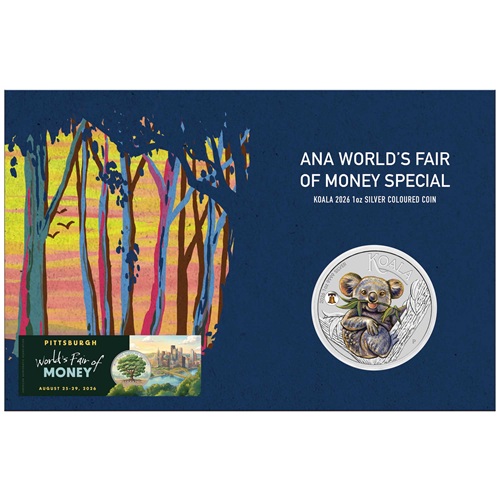 Dollar 2026 Austrália BU karta farbená 1 Oz Ag, Australian Koala (Liberty Bell)