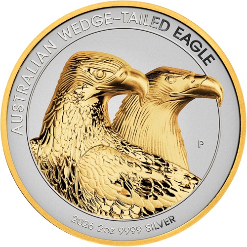 2 Dollars 2026 Austrália PROOF Reverse Ultra High Relief Gilded 2 Oz Ag, Wedge-Tailed Eagle