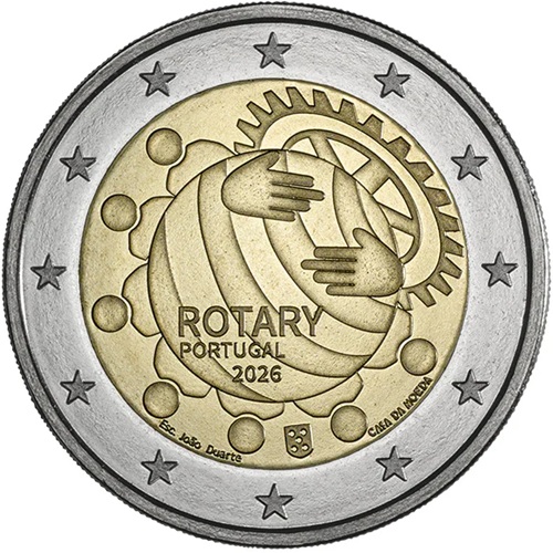 2 euro 2026 Portugalsko cc.UNC, organizácia Rotary