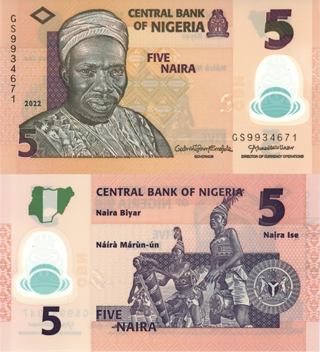 5 Naira 2022 Nigéria UNC séria GS