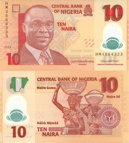 10 Naira 2022 Nigéria UNC séria HM