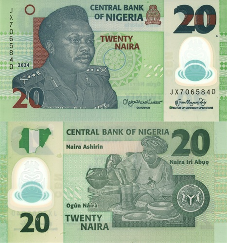 20 Naira 2024 Nigéria UNC séria JX