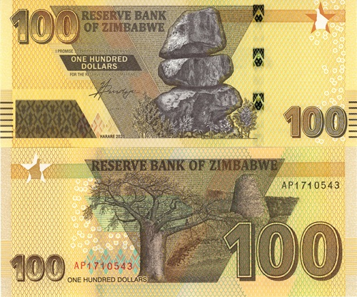 100 Dollars 2023 Zimbabwe UNC séria AP