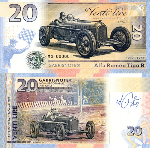 20 Lire 2026 UNC F1 Alfa Romeo séria MG anulát podpis Mateja Gábriša