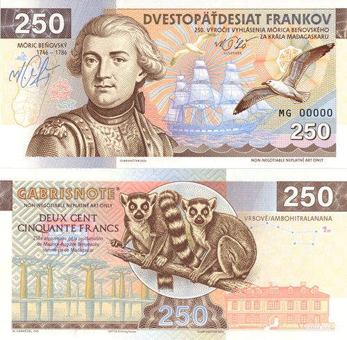 250 Frankov 2026 UNC Móric Beňovský séria MG anulát podpis Mateja Gábriša