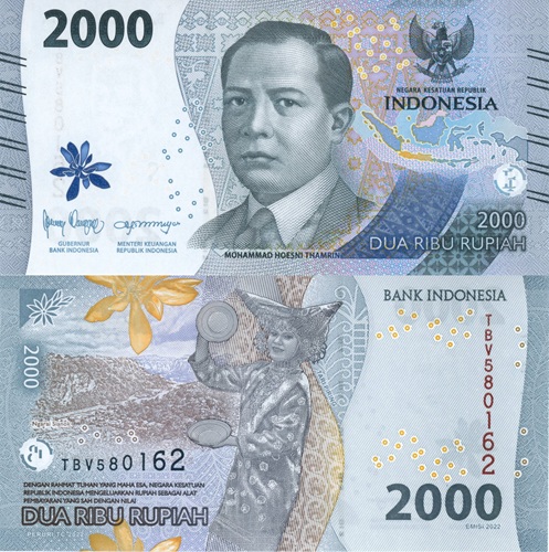 2000 Rupiah 2022 Indonézia UNC séria TBV