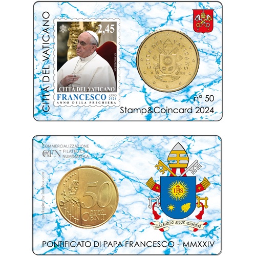 50 Cent + 2,45 € známka 2024 Vatikán BU karta č.50