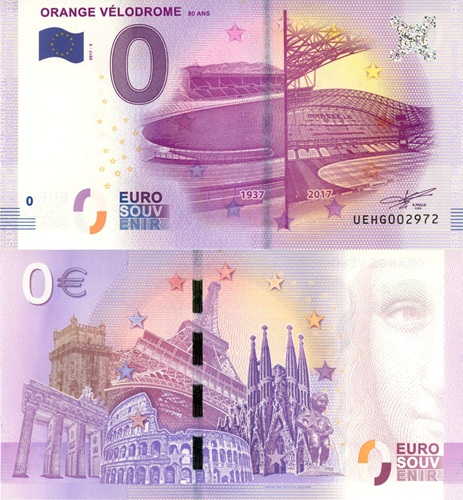 0 euro suvenír 2017/3 Francúzsko UNC, Orange Vélodrome 80 Ans