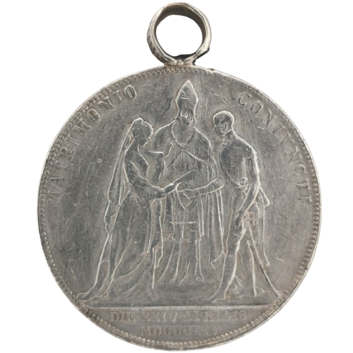 2 Gulden 1854 Rakúsko Uhorsko, Svadba Františka Jozefa I. (s uškom)
