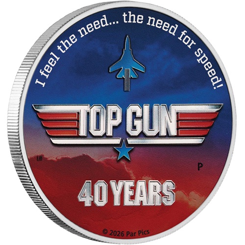Dollar 2026 Tuvalu BU farbená 1 Oz Ag, 40 Years of Top Gun