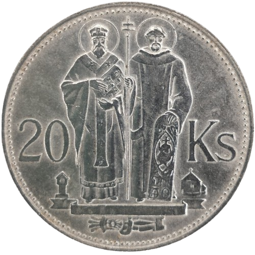 20 Koruna 1941 Slovenský štát, Cyril a Metód (ťuknutá hrana)