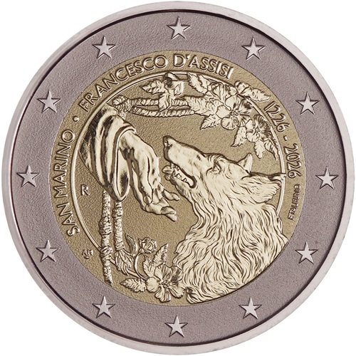 2 euro 2026 San Maríno PROOF reverse, František z Assisi