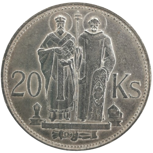 20 Koruna 1941 Slovenský štát, Cyril a Metód (ťuknutá hrana)