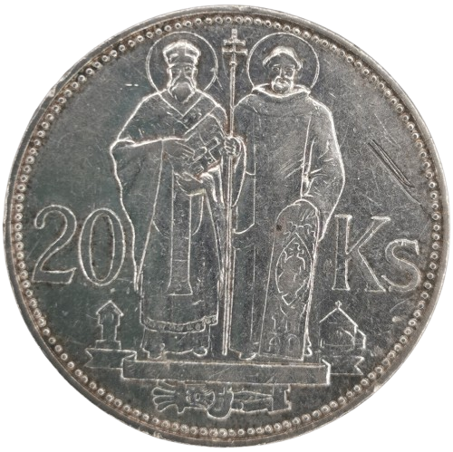 20 Koruna 1941 Slovenský štát, Cyril a Metód (škrabance)