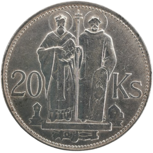 20 Koruna 1941 Slovenský štát, Cyril a Metód (ťuknutá hrana)