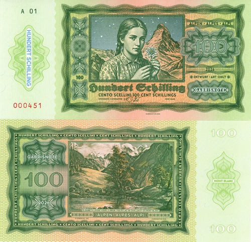 100 Schillings 2026 UNC 100 rokov šilingov séria A01