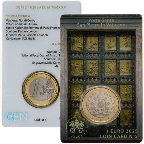 1 euro 2025 Vatikán BU karta č.5 - Holy Door Saint Peter's Basilica