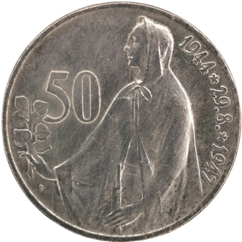 50 Koruna 1947 Československo, 3. výročie SNP (škrabance)