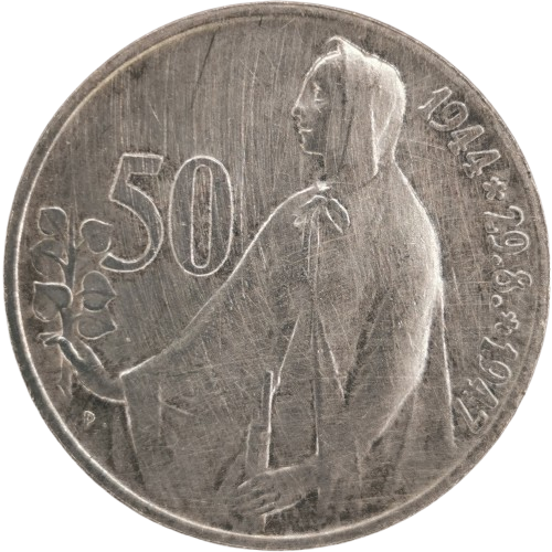 50 Koruna 1947 Československo, 3. výročie SNP (škrabance)