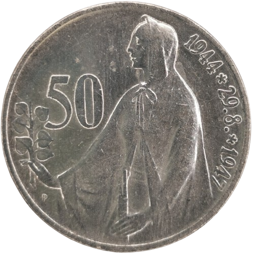 50 Koruna 1947 Československo, 3. výročie SNP (škrabance)