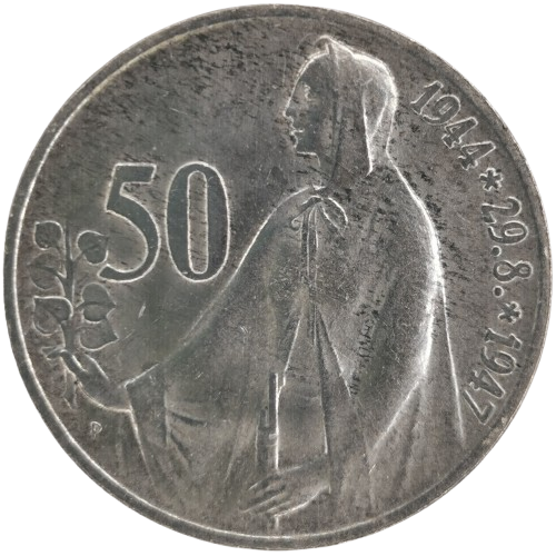50 Koruna 1947 Československo, 3. výročie SNP (škrabance)