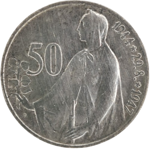 50 Koruna 1947 Československo, 3. výročie SNP (škrabance)