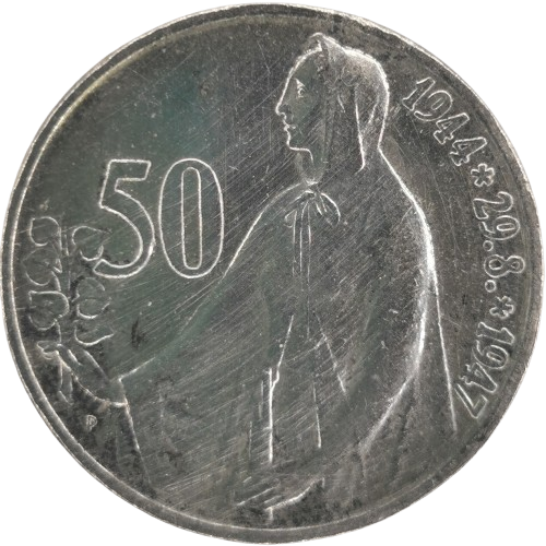 50 Koruna 1947 Československo, 3. výročie SNP (škrabance)