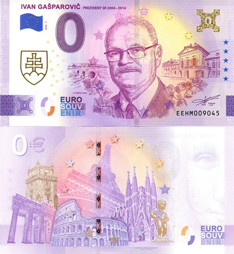 0 euro suvenír 2026/3 Slovensko UNC, Ivan Gašparovič (prítlač)