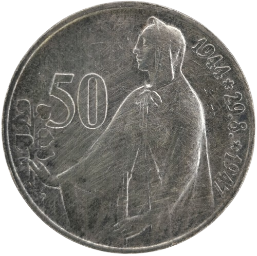 50 Koruna 1947 Československo, 3. výročie SNP (škrabance)