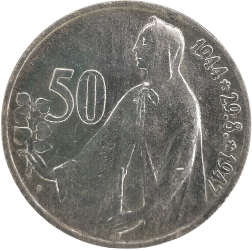 50 Koruna 1947 Československo, 3. výročie SNP (škrabance)