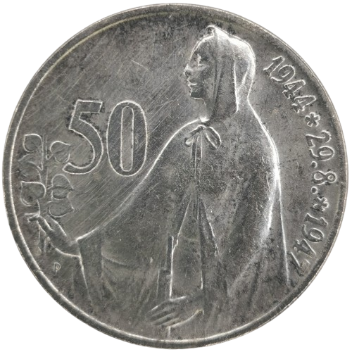 50 Koruna 1947 Československo, 3. výročie SNP (škrabance)