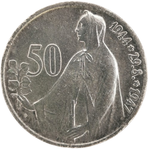 50 Koruna 1947 Československo, 3. výročie SNP (škrabance)