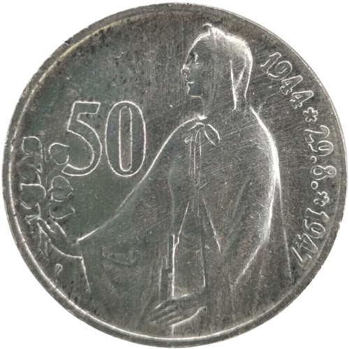 50 Koruna 1947 Československo, 3. výročie SNP (škrabance)
