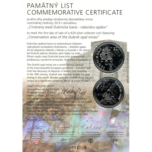Pamätný list 2014 Dubnícke bane (originál 1 podpis)