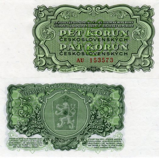 5 Korún 1961 Československo UNC séria AU