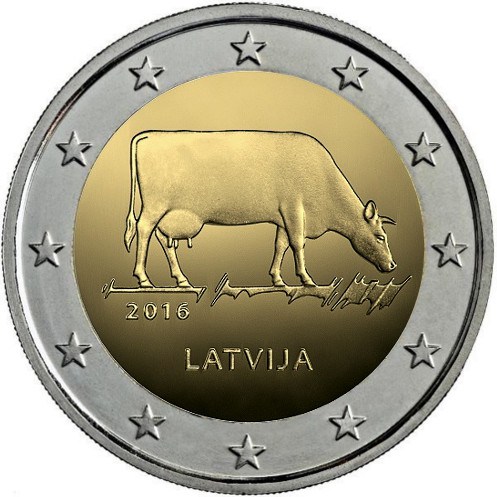 2 euro 2016 Lotyšsko cc.UNC Krava