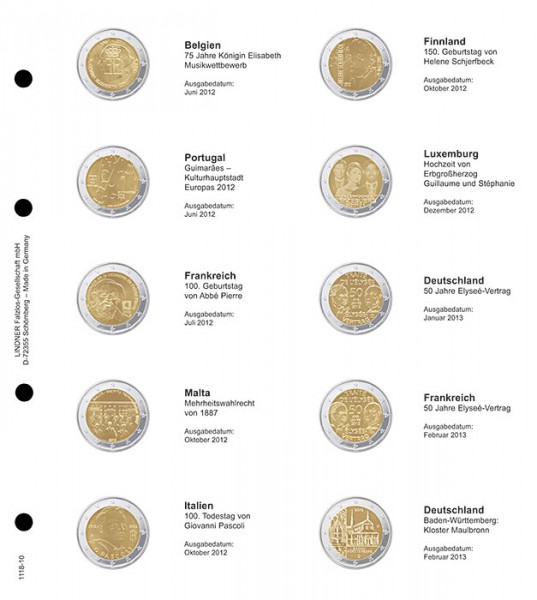 Doplňujúci list č.10 pre album Lindner 2 euro  (1118-10)