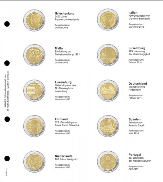 Doplňujúci list č.12 pre album Lindner 2 euro  (1118-12)