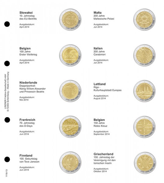 Doplňujúci list č.13 pre album Lindner 2 euro  (1118-13)