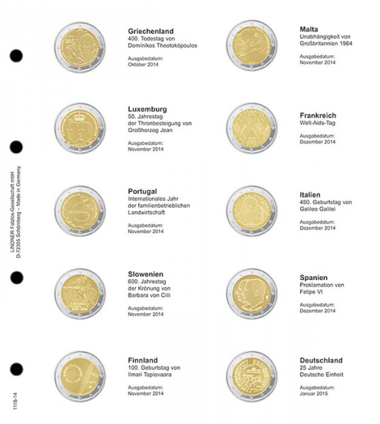 Doplňujúci list č.14 pre album Lindner 2 euro  (1118-14)