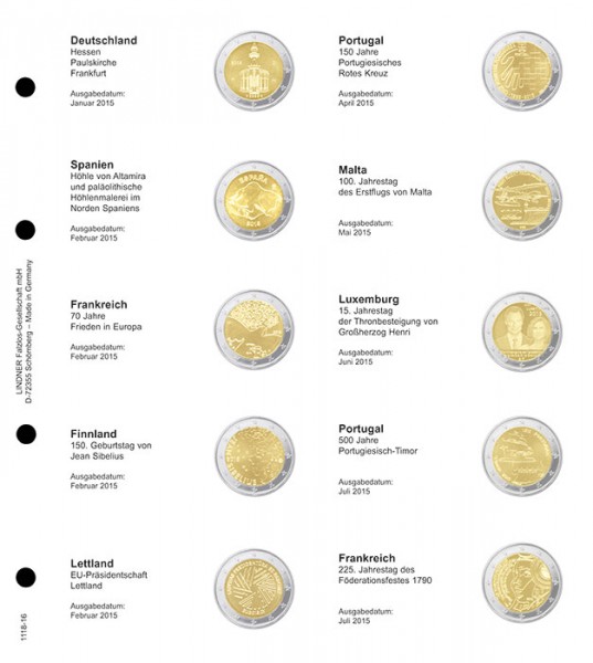 Doplňujúci list č.16 pre album Lindner 2 euro  (1118-16)
