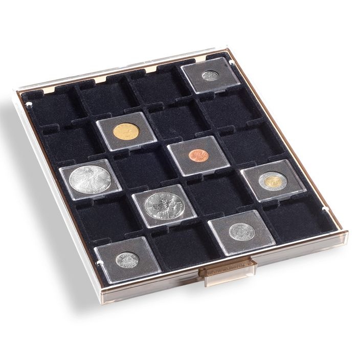 Mincový box MB na QUADRUM, 20 štvorcových otvorov 50 x 50 mm, šedý, čierna výplň (MBG20MS)